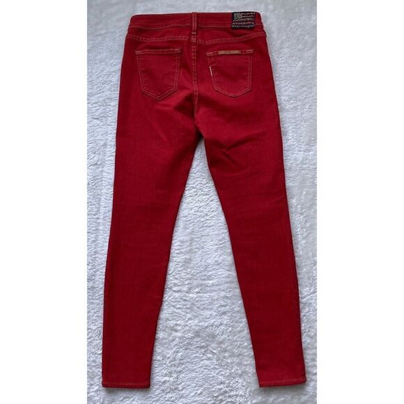 True Religion Halle Phantom American Flag Logo Tomato Red Skinny Jeans, Size 27 - Picture 12 of 16